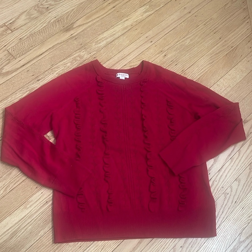 Brooks Brothers Red Fleece Wool Ruffle Pullover Sweater Size L